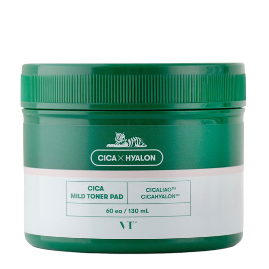 VT Cosmetics CICA Mild Toner Pad – Eksfolijuojančios veido pagalvėlės su Centella ir salicilo rūgštimi (60 vnt./130 ml)